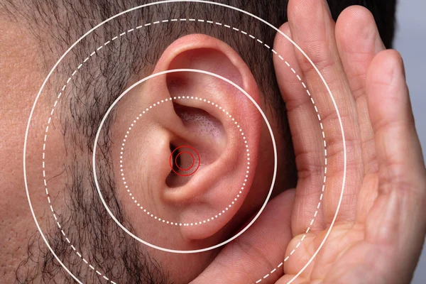 Man Hearing Loss Sound Waves Simulation Technology — Stock Photo, Image