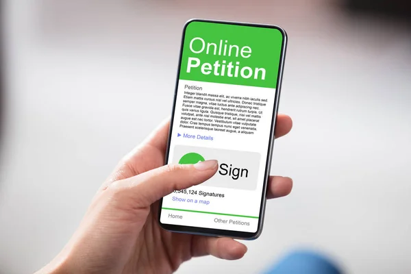 Man Looking Online Petition Form Smartphone — Stock Photo, Image