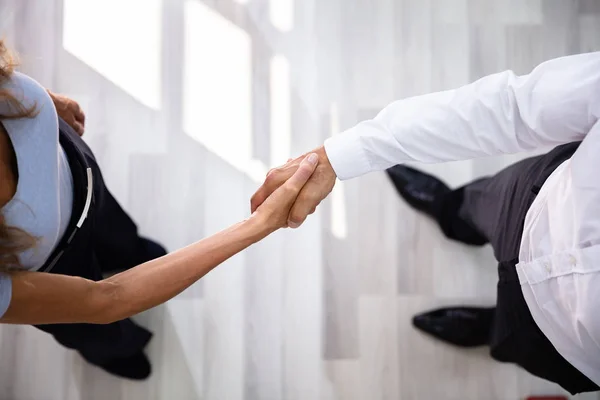 Elevated View Businessman Shaking Hands His Partner Office — Stock Photo, Image