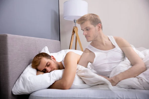 Soul Leaves Young Man Body While Sleeping Bed — Stock Photo, Image