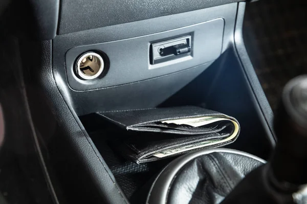Close Black Leather Wallet Car — Stock Photo, Image