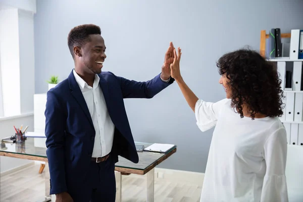 Businessman Giving High Five His Colleague Work — Stock Photo, Image