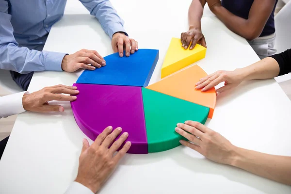 High Angle View Business People Hands Connecting Multi Colored Pieces — Stock Photo, Image