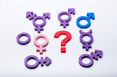 Question Mark And Multiple Gender Signs On White Background clipart