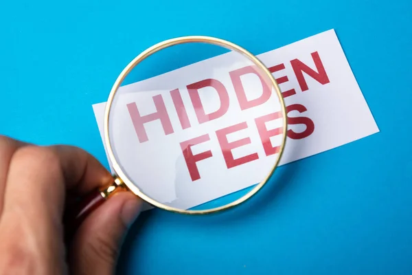 Person Looking Hidden Fees Magnifying Glass — Stock Photo, Image