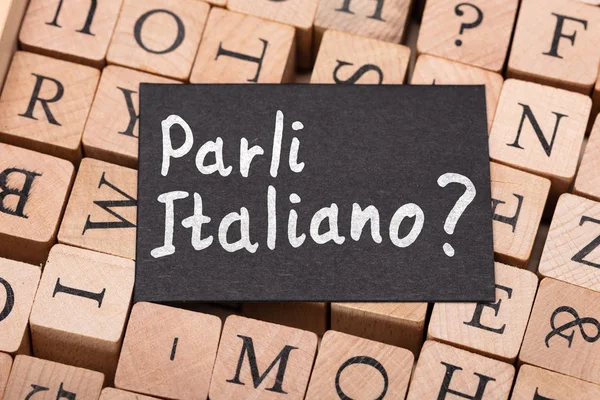 Speak Italian Question Small Letter Wooden Blocks — Stock Photo, Image