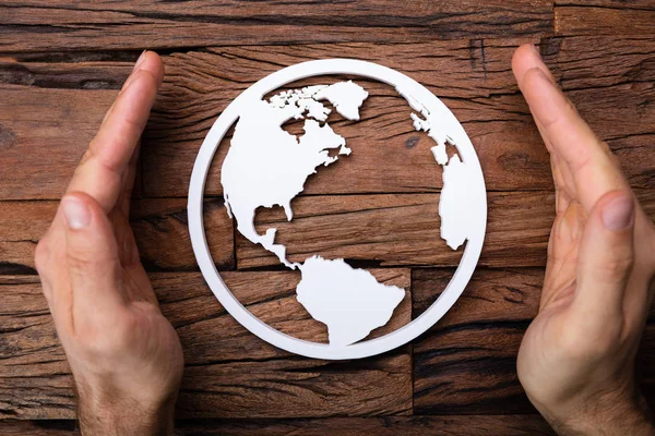 Hands Protecting Earth Icon Environmental Protection Concept — Stock Photo, Image