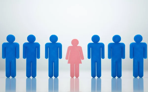 Female Surrounded Male Coworkers Gray Background — Stock Photo, Image