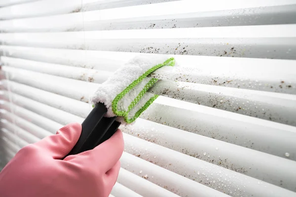 전문적으로 창문을 청소하는 사람은 먼지를 못한다 — 스톡 사진