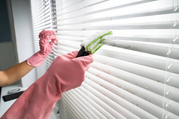 Persona Professionalmente Pulizia Tende Finestra Dalla Sporcizia — Foto Stock