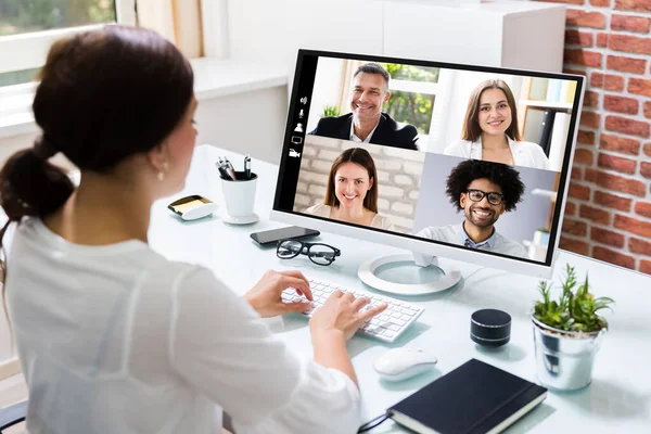 Videollamada Línea Reunión Remota Del Seminario Web —  Fotos de Stock