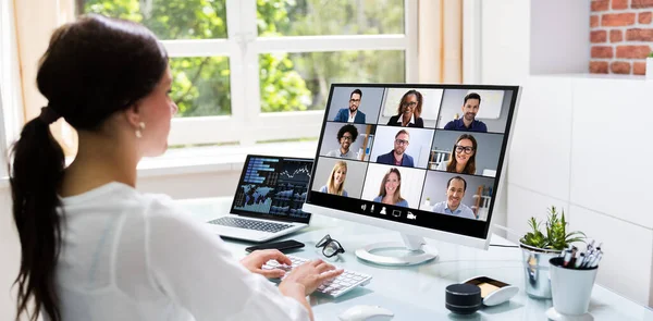 Online Videokonference Vzdálená Webová Schůzka — Stock fotografie