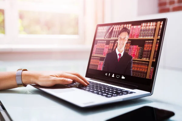 Videoconferentie Gesprek Met Advocaat Online Chat Vergadering — Stockfoto