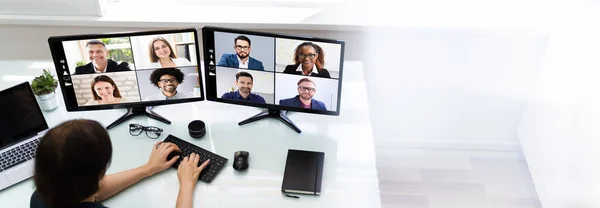 Online Video Conference Learning Call Arbete Hemifrån — Stockfoto