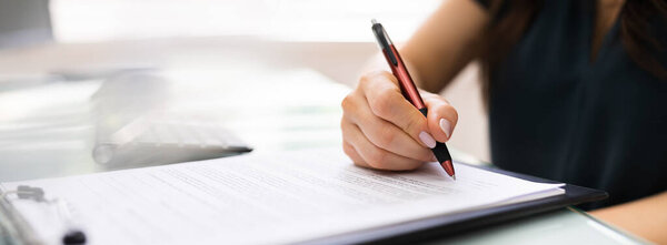 Signing Business Contract Document And Paper In Lawyer Office