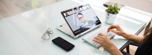 Online Videokonferenzgespräch Und Telefonkonferenz — Stockfoto