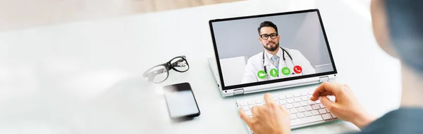 Chamada Conferência Vídeo Linha Com Doutor Portátil — Fotografia de Stock