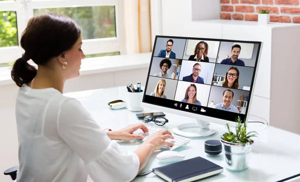 Online Videokonference Vzdálená Webová Schůzka — Stock fotografie