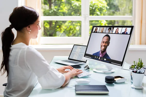 Online Video Conference Call Remote Webinar Meeting — Stock Photo, Image