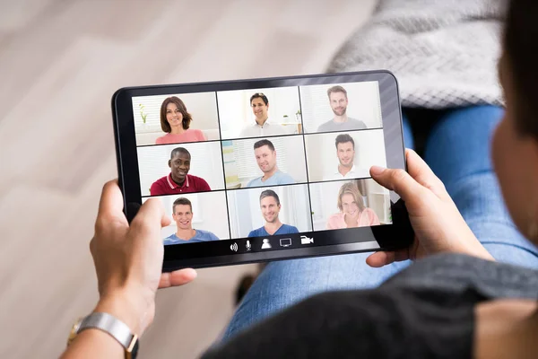 Online Video Conference Interview Meeting Tablet — Stock Photo, Image