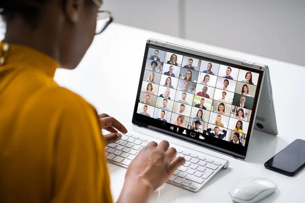 Online Video Konferens Arbete Samtal Eller Webinar — Stockfoto