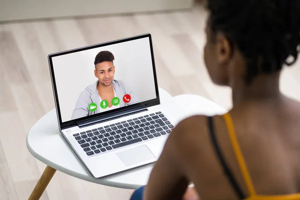 African American Video Conference Call Laptop — Stock Photo, Image