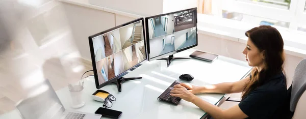 Corporate Cctv Surveillance Multiple Monitor Screens — стокове фото