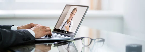 Conferência Consulta Médica Linha Vídeo Com Doutor — Fotografia de Stock