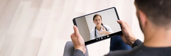 Chat Het Web Videoconferentie Oproep Met Arts — Stockfoto