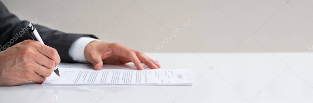 Lawyer Signing Business Contract Legal Document Paper