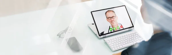 Online Videokonferenz Mit Arzt Laptop — Stockfoto