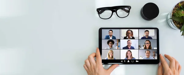 Chamada Reunião Videoconferência Line Webinário Trabalho — Fotografia de Stock