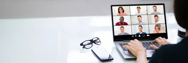 Chamada Reunião Videoconferência Online Trabalho — Fotografia de Stock