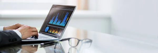 Zakenman Die Business Analytics Information Technology Laptop Gebruikt — Stockfoto