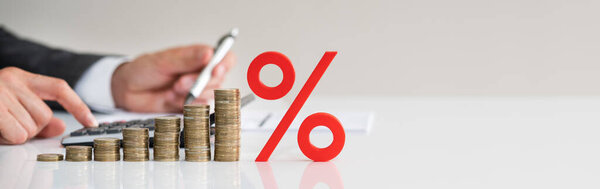 Discount Percent Sign And Money Accounting Concept