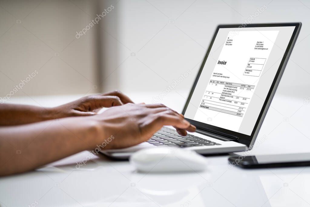 Digital Invoice Document Or Payment Receipt On Laptop