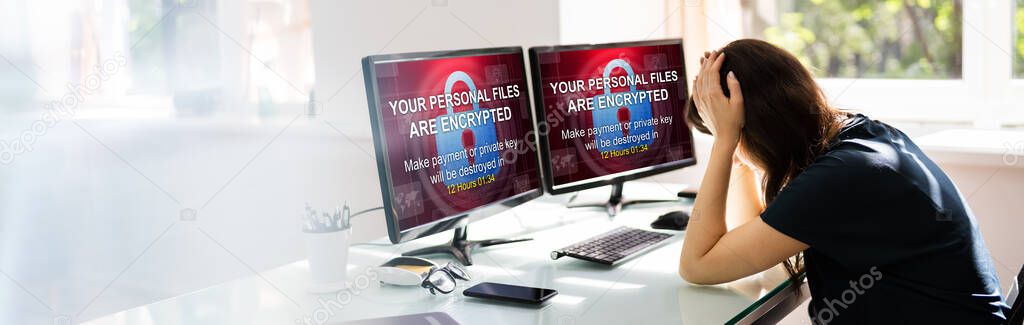 Ransomware Cyber Attack. Encrypted Files Text Screen