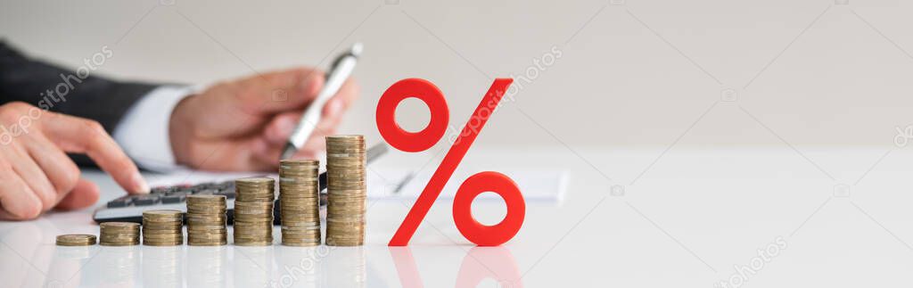 Discount Percent Sign And Money Accounting Concept