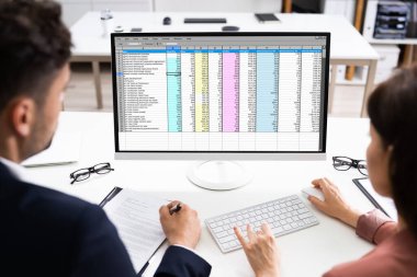 Masaüstü Bilgisayarı Kullanılarak Çalışan Analizci Hesap Tablosu Çalışıyor