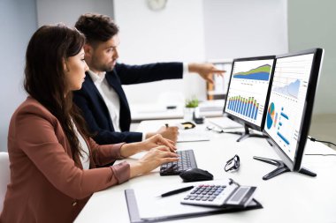 Bilgisayar üzerinde çalışan Finansal Danışman ve İş Analisti