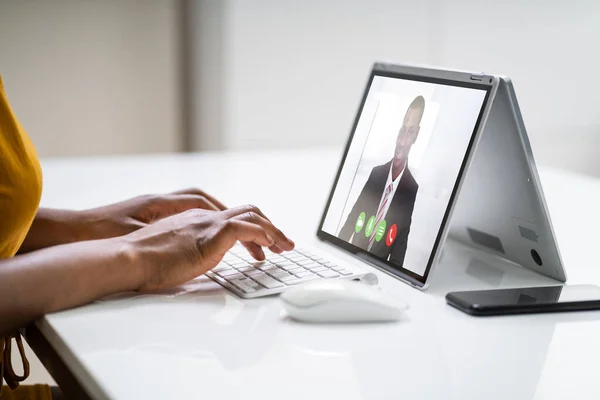 Chamada Trabalho Webinar Videoconferência Online — Fotografia de Stock