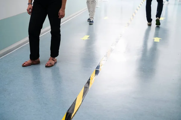 People Office Social Distancing Tape Markings Floor — Stock Photo, Image