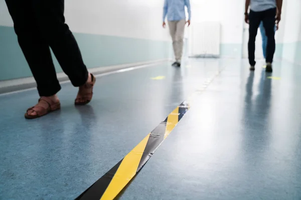 People Office Social Distancing Tape Markings Floor — Stock Photo, Image