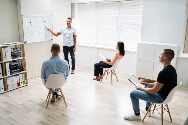 Reunión Equipo Negocios Presentación Con Distanciamiento Social — Foto de Stock