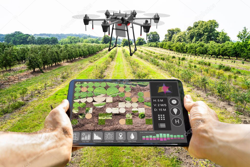 Modern Smart Farming Agriculture Technology At Farm Or Field