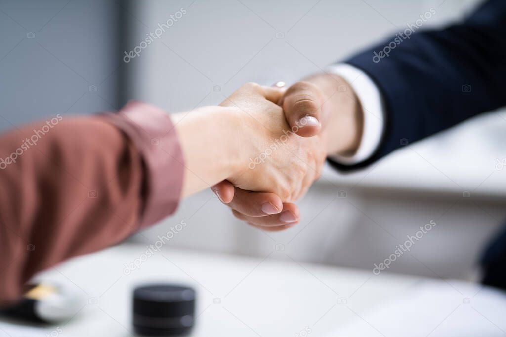 Recruit Manager Handshake At Job Interview Meeting