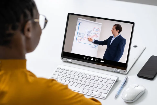 Formazione Online Videoconferenze Virtuali Sul Computer Portatile — Foto Stock
