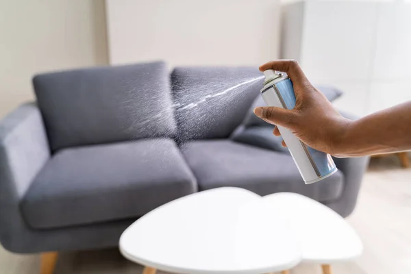 Afrikanerin Benutzt Living Room Air Spray — Stockfoto