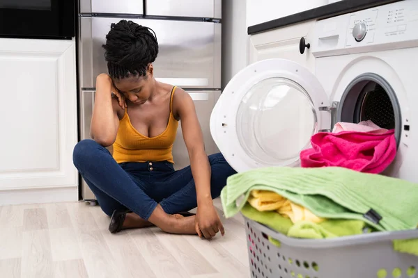 Washing Machine Distressed Sad Frustrated African Woman