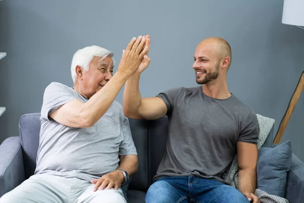 Happy Grandpa Giving High Five His Grandson — Stock Photo, Image
